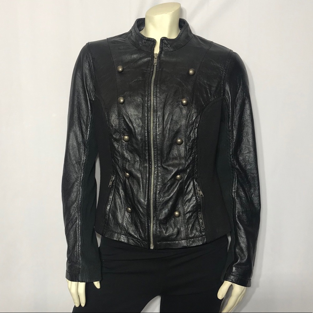 Pepperberry Genuine Leather Military Moto Jacket